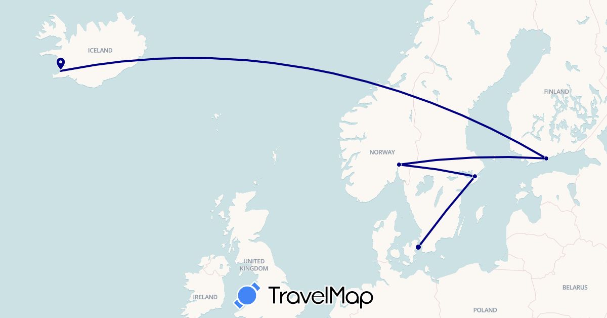 TravelMap itinerary: driving in Denmark, Finland, Iceland, Norway, Sweden (Europe)